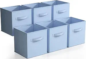 Sorbus Fabric Storage Cubes, 6-Pack Foldable Bins (11 Inch, Pastel Blue)