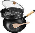 Non-Stick Wok with Steamer Basket,12 Inches Stir Fry Pans with Lid, Flat Bottom Pan Multifunctional Cookware Chinese Woks for Induction, Gas, Halogen