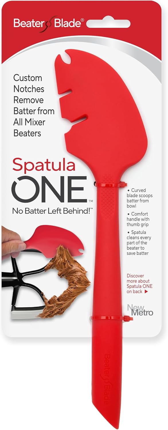 Silicone Spatula ONE Mixer Beater Scraper and Spatula, Cherry Red