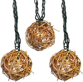 Decorative String Lights, with 10 Count Mini Natural Globe Rattan Ball