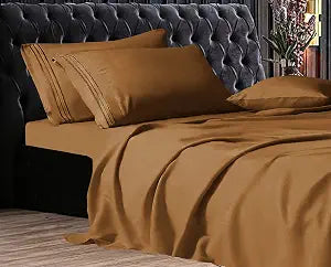 Elegant Comfort Luxe Quality Microfiber 3-Line Sheet Set Breathable, Buttery-Smooth Weave, 1500 Premium Hotel Quality, 4-Piece Sheet Set, Deep Pocket, Queen, Bronze