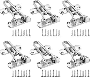 6 Pack Swing Bar Door Lock, Security Door Latch - Heavy Duty Zinc Alloy Security Latch for Doors Inside with Mounting Screws, Brushed Finish (4.13 x 2.44 Inch)