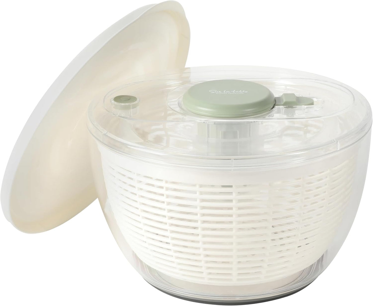 Sur La Table Kitchen Essential 6.3 Qt Salad Spinner, Fruit Washer, Washing Bowl with Strainer, Vegetable Cleaner, Salad Cleaner, Lettuce Washer - Juniper Green
