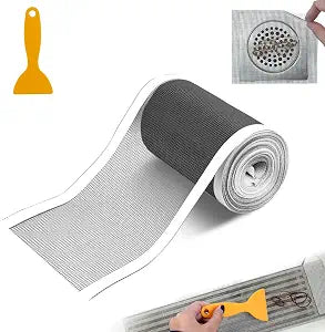 4.7 Inch x 33 FT Disposable Shower Drain Screen Self-Adhesive Stickers, with Cleaning Shovel, Showers Drain Hair Catcher, Shower Drain Mesh Stickers for Bathroom Kitchen Sink