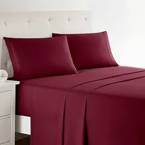 Clara Clark Bed Sheets, Premier 1800 Series 4 Piece Bed Sheet Set, Deep Pocket, Wrinkle, Fade, Stain Resistant, Luxury Soft Bedding Sheets & Pillowcases, Queen, Burgundy Red