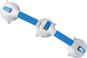 MABIS Shower Grab Bar, Swivel Bathroom Safety Grab Bar, Suction Cup Grab Bar with Safety Indicator, Easy No Tool Assembly, 19.5 Inches, Blue and White