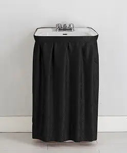 Fabric Sink Skirt Intersecting Leaves Pattern, Self Adhesive Water Repellent Vanity Cover (Black)