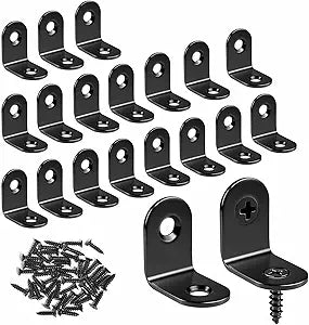 20 Pcs L Bracket Stainless Steel Corner Brace with Screws 90 Degree Right Angle Brackets for Wood Furniture Metal L Brackets for Shelves Cabinet Chair Heavy Duty Joint Shelf Support Braces (Black)