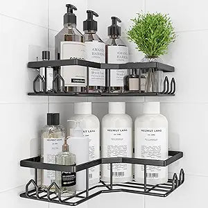 Adhesive Shower Caddy, 2 Pack Corner Bath Organizer, Rustproof Stainless Steel Shower Shelves with Large Capacity, No Drilling Shelves for Bathroom Storage, Home, Kitchen Dcor
