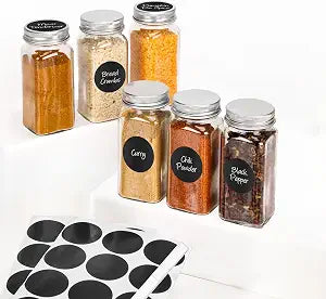 DIDITIME 6Pack Spice Jars with Label, 4oz Empty Square Seasoning Containers