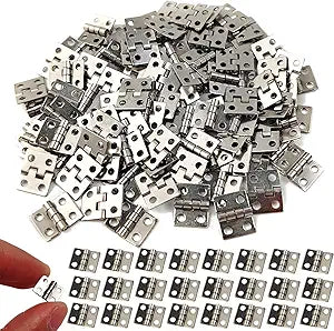 GXXMEI 100PCS 10 x 8mm Mini Metal Hinges Hardware 180 Degree Miniature Furniture Wooden Box Jewelry Chest Box Dollhouse Cabinet DIY Accessories