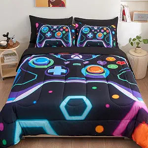 Gaming Comforter Set Twin 5 Piece with Sheets and Sham, Black Gamer Bedding for Kids Teens Boys, Twin Bedding Sets for Boys, Fun Game Bed Set, Cool Gamer Room Decor for Boys Bedroom