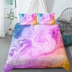AILONEN Tie Dye Duvet Cover Set Queen Size for Teenage Girls, Superior Kids Bedding Sets,Marble Art Bed Set,Colorful Comforter Cover,Pink Purple Blue Watercolor,Microfiber Fabric,3 Piece,No Comforter