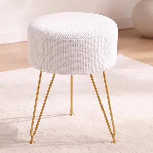 DUMOS Vanity Chair, Vanity Stool, Round Ottoman Foot Rest, Beige