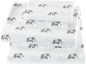 Mk Home 4pc Queen Sheet Set White Grey Elephant New