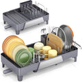 Urackify Large Dish Drying Rack, Expandable Dish Drainer, Gray