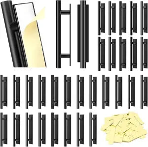 Self-Stick Push Pull Helper, 30 Pack Drawer Pulls ABS Plastic Adhesive Door Handles Peel and Stick Cabinet Handles for Kitchen Cabinet Sliding Door Furniture (Black)