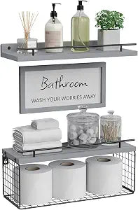 WOPITUES Floating Shelves for Bathroom Decor Art, Modern Grey