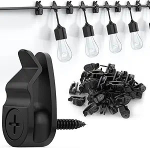 Outdoor String Lights Clips, Weatherproof Cable Hanger Hooks for Hanging Fairy Lights, Holiday Decor - Black, 50 Pack
