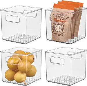 iDesign Storage Bin with Handles, Cube Organizer, Set of 4, Clear