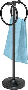 Black 18" Hand Towel Holder Stand with Double Ring, Weighted Base