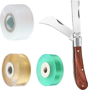 Garden Grafting knife,Stainless Steel Double Blades Rosewood Handle Pruning Knife,3 Grafting Tape Buddy Tape for Fruit Trees,Gardening Grafting Tool