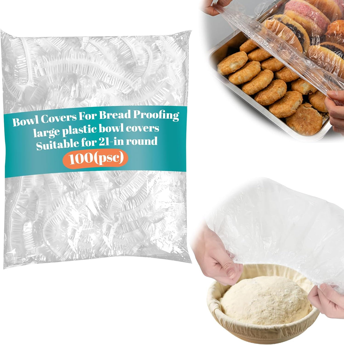 100 Extra Large Plastic Bowl Covers for Proofing Dough, Fits Bowls up to 21 Inch, Baking Pan Covers, Elastic Plastic Bowl Covers for Baking Pans/Pizza Dough Proofing Baking Supplies Accessories.