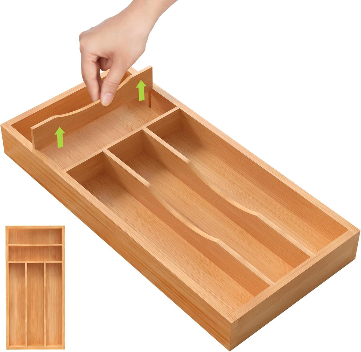 Unibambou Bamboo Kitchen Silverware Organizer with Removable Divider, Small