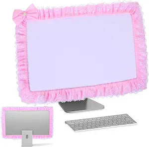 23''-27'' Pink Monitor Cover Lace, Cute Computer Monitor Decor with Bow, Adjustable Monitors Frame, Monitors Cover Cute for Women