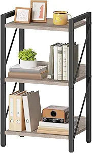 HOOBRO Bookshelf, 3-Tier Industrial Bookcase, Book Shelf Storage Organizer, Small Bookshelf with Metal Frame for Living Room, Bedroom, Home Office, Kitchen, Greige and Black BG71SJ01