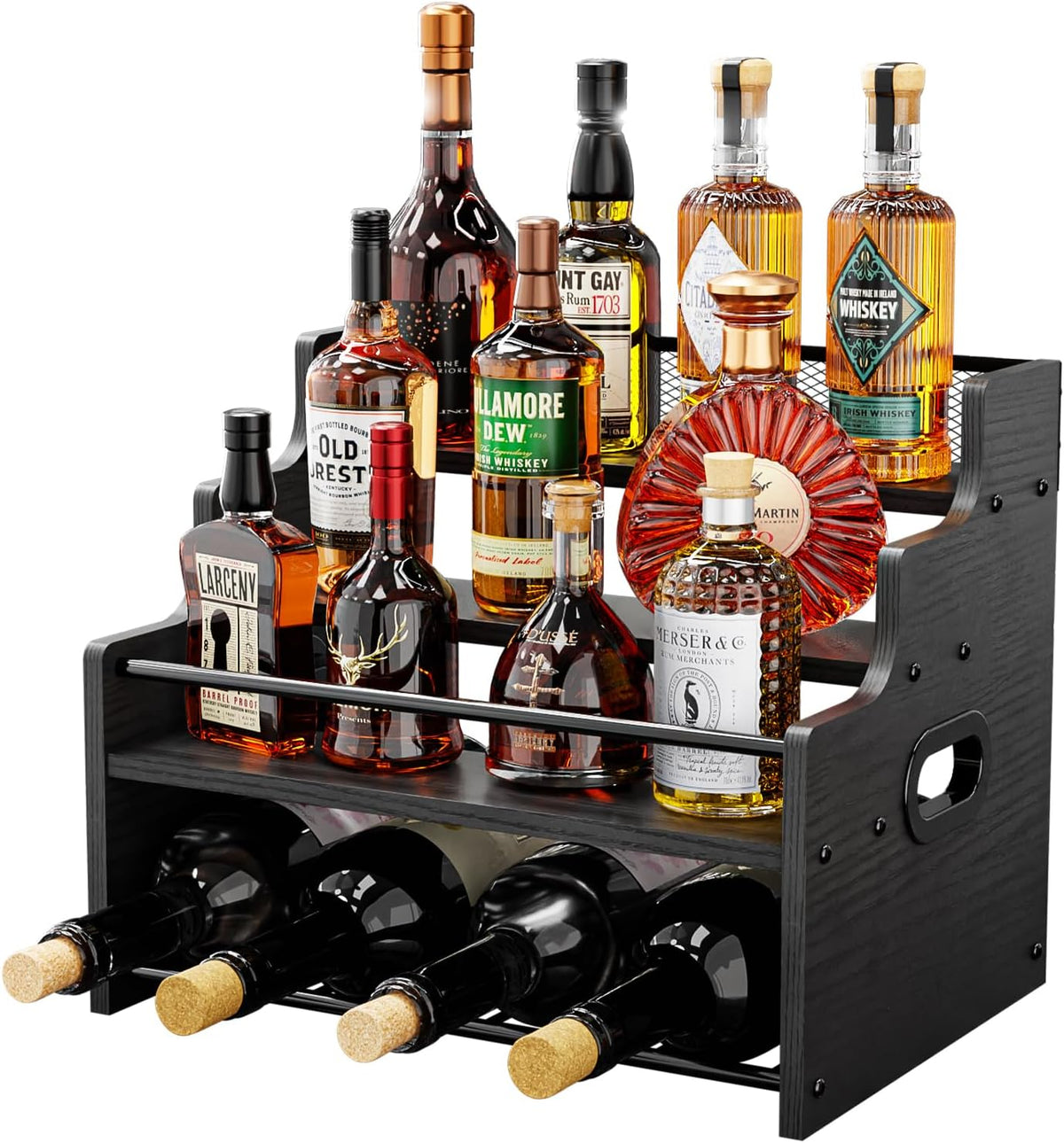 KLM 4-Tier Liquor Bottle Display Shelf,Black Modern Bottle Organizer