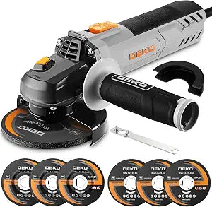 8-Amp Angle Grinder: DEKOPRO 4-1/2 inch Electric Corded Grinder Power Tools with Grinding and Cutting Wheels, Auxiliary Handle and Wrench for Cutting, Polishing and Grinding