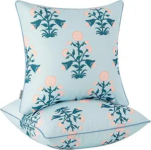 MIULEE Floral Outdoor Pillows Covers with Inserts 18x18 Blue Pink