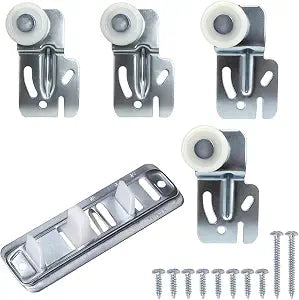 Quiet Glide Sliding Door Roller Set, Top-Hung Sliding Door Hardware Roller & Track Kit, 5-Piece Wardrobe Closet Door Repair Replacement Set