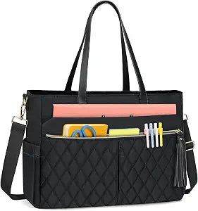 RAINSMORE Laptop Bag for Women 15.6" Teacher Tote Work Bag with Insulated Pockets, Professional Nurse Bag Laptop Briefcase Large Handbag for Office College Nursing, Black
