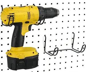 Drill Holder, 2 Pack - Black Steel - Hooks to Pegboard - Organization Accessory for Tool Shed, Garage, Workbench
