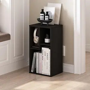 Furinno Daly 3-Cube Bookshelf, Black Book Shelf, Cube Storage Organizer Bookcase with Irregular Compartments, 9.4 x 11.7 x 21.3, for Living Room, Bedroom, Home Office, Black Espresso