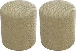 uxcell 2 Pcs Ottomen Cover Round, Stretch Ottomen Slipcover Fit Diameter 10"-13", Non-Slip Footrest Covers with Elastic Bottom for Home Bedroom Furniture Protector, Khaki(Dot Line)