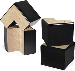 Bed Risers 4 inch L-Shaped Wood Furniture Risers Pack of 4 Black Sofa Legs for Couch Dresser Cabinet Bench Legs Extenders Furniture Lifters