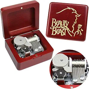 Sinzyo Beauty and The Beast Music Box Vintage Musical Boxs Gift for Birthday Valentine's Day Christmas Day(Wine Red Box)