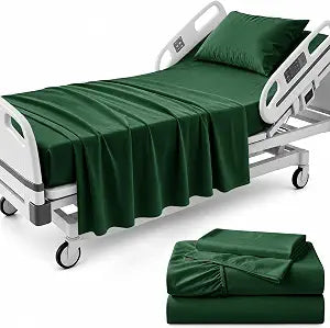 KKJIAF 3 Piece Dark Green Cotton Hospital Bed Sheet Set