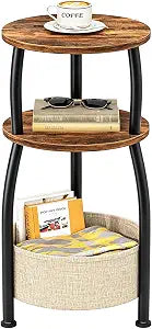 Simple Trending Round Side Table with Storage Basket, 11.75in