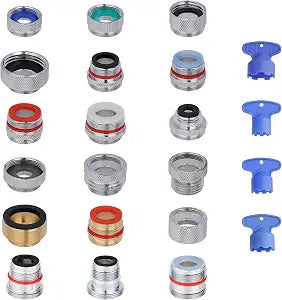 Hibbent 18 Pieces Faucet Adapter Kit, Brass Aerator Adapter Set for Faucet Tap with Removable Aerator to Connect Garden Hose, Adapter for Faucet Sink - Male/Female, Chrome