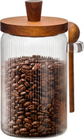 31oz Airtight Coffee Canister with Scoop, Glass Coffee Container for Bean Storage, Clear Coffee Bean Holder Jar with Acacia Wood Lid ans Spoon, Coffee Storage Container Kitchen Canister for Countertop