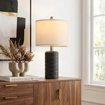 PoKat 21'' Black Table Lamp with Gift Box, Small for Bedroom, Stone-Like