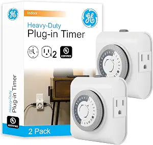 GE 24Hour Plug-in Mechanical Timer Outlet, 2 Grounded Outlets, 2 Pack