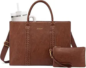 LOVEVOOK Laptop Tote Bag for Women Teacher Work, Vintage Leather Briefcase