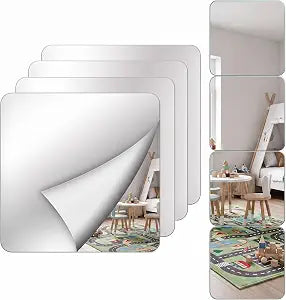 Full Length Mirror for Kids Safety Shatterproof Mirror,Flexible Plastic Mirror Sheets Wall Stickers,4 Pcs 8"x8" (Grey, 4 Pcs 8"x8")
