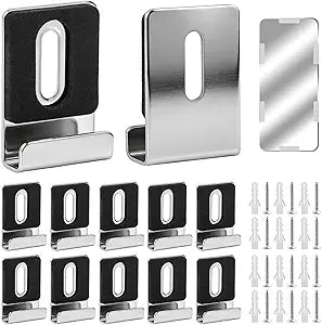 12 PCS Metal Mirror Holder Clips, Heavy Duty Mirror Hanger Hardware for Frameless Wall Mounting Tile Billboard Display, Mirror Hanging Kit with Screws and Expansion Tubes