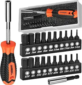 TEKPREM 20-Piece Metric & SAE Hex Bit Set with Magnetic 1/4" Screwdriver Bit Driver, Allen Wrench Drill Bits, Rubber Strip, and Storage Box